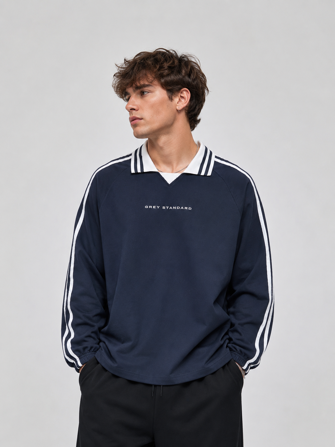 Striped GS Lapel Collar Sweatshirt